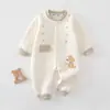 Macacão de algodão fino para bebê, estilo outono e inverno, roupa de inverno estilosa e fofa para bebês meninas, roupinha quente acolchoada para recém-nascidos