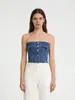Top de tubo de mezclilla sexy ajustado de algodón azul corto de nuevo estilo transfronterizo europeo y americano