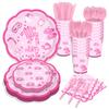Mm257 Pijama de Encaje Fiesta de Pijamas Vajilla 8 Personas 4 Piezas Plato de Papel Servilleta Vaso de Papel