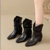 Botines tobilleros versátiles retro elegantes 2026, botas de ajuste ceñido, botas de moda, botas de tacón grueso de moda nuevas estilo coreano para mujer