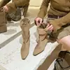 Primer Encuentro Temporada Estilo Coreano Elegantes Botines de Moda con Punta Afilada y Pliegues de Tobillo de Nicho Tendencia Convertibles con Tacón Oculto en Caqui