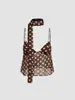 Top Halter de Chifón Retro de Lunares de Lujo Ligero y de Gama Alta con Diseño de Cinta, Cuello Halter, Ligeramente Transparente, Ropa de Abrigo, Top de Tirantes Sexy con Cuello Halter
