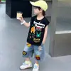 Conjunto de Verano para Niños Lindo y Moderno de Manga Corta 2026 Nuevo Diseño a la Moda Pantalones Cortos de Mezclilla para Niños y Niños Pequeños Estilo Coreano