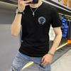Nova Camiseta Masculina de Verão Tendência Slim Fit Manga Curta Gola Redonda Top Meia Manga Respirável Estampada Seda Gelada Roupa Masculina Jovem