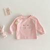 Camiseta infantil estilo ocidental para primavera e outono, estampa de letras bordadas com desenho estéreo e base de orelha, para bebês