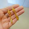 Aretes de Hoja de Bauhinia Chapados en Oro de Latón Oro de Arena de Vietnam Largos Sencillos Versátiles para Estudiantes Regalo para el Festival Tanabata