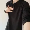Camiseta texturizada de manga longa estilo old money para homens, moletom americano de alta qualidade para outono, camisa polo de malha cleanfit
