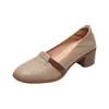 Zapatos de mujer de piel suave, punta redonda retro francesa, suela blanda, nuevo modelo 2026, mocasines poco profundos sin cordones para mujer con tacón grueso