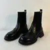 Botas ajustadas de suela gruesa con estampado de camelia, diseño de punto de punta redonda, nuevo estilo 2026, botas calcetín elásticas, estilo británico, efecto adelgazante, botines Chelsea