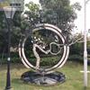 Espejo de paisaje con aro de metal cuadrado para exteriores, escultura grande de acero inoxidable, adornos de luna hueca