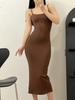 Vestido halter sexy con abertura ajustada, estilo europeo y americano, sin espalda y a la cadera, novedad de verano de 2023