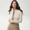 Suéter feminino de malha fina 18 agulhas 100% lã Yangzi, gola semi-alta, caimento justo, sem costura, lavável à máquina