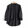 Camisa informal elegante y artística de estilo nacional y moderno, estilo vintage, con cuello vertical pequeño, bordado y tapeta oscura, de lino Chunchun, de siete mangas para mujer.