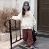 Sudadera para niña con forro polar de corazón, para niño mediano y grande, coreana, color sólido, otoño e invierno, nueva moda, versátil, manga larga, cuello redondo, top moderno