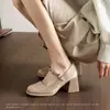 Zapatos Mary Jane Cuadrados de Moda para Mujer, Estilo Nuevo, Tacón Grueso, Boca Baja, Zapatos de Tacón Alto de Moda para Mujer