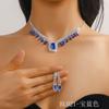 Suprimento transfronteiriço Venda quente europeia e americana Conjunto de joias colar e brincos cor de cristal quadrado diamante azul e verde conjunto de duas peças