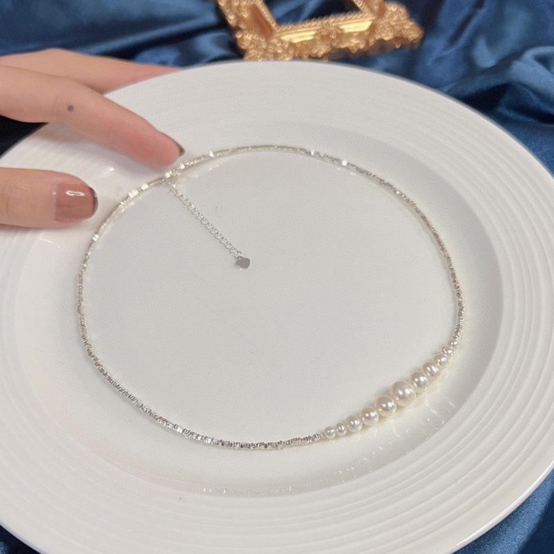 拼接碎银子珍珠项链女夏季时尚轻奢高级感微笑天然淡水珍珠锁骨链