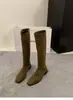 Botas longas femininas de camurça bico fino salto grosso 2026 novo outono e inverno estilo coreano botas longas botas de montaria de cano médio