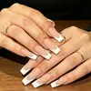 Modelo Más Vendido de Comercio Exterior: Uñas Postizas Cuadradas de Longitud Media, Acabado Mate, Borde Plateado Clásico Francés, Kit de 24 Piezas, Gama Alta, Venta al por Mayor