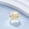 Anillo de Perla de Agua Dulce Natural para Mujer, Camelia Nácar de Alta Gama con Forma de Abanico de Moda de Boca Viva Ajustable Joyería al Por Mayor