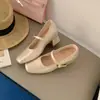 En stock, envío directo de una pieza, zapatos de tacón alto estilo francés para mujer que aumentan la altura 8 cm, punta cuadrada, tacón grueso, correa, zapatos Mary Jane para ir al trabajo