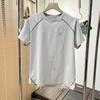 Verano 2025 Nuevo Exterior Costuras Contraste Color Ciclismo Deportes Cuello Redondo Elástico Camiseta Base Manga Corta Secado Rápido para Mujer