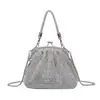 Bolso de Noche Popular Transfronterizo Brillante de Pedrería Completa con Clip Metálico Portátil Cadena Cruzada Bolso Nube para Mujer