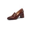 Piel de Oveja Suave Elegante para Viajar 2022 Nuevo de Primavera Madera Texturizada Tacón Grueso Punta Cuadrada Piel Completa Boca Profunda Zapatos de una Sola Capa Zapatos Pequeños de Cuero para Mujer