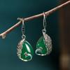 TikTok Venta en Vivo Mano Rápida Estilo Palacio Marea Nacional Incrustado Calcedonia Esmeralda Natural Pavo Real Vintage Aretes Plata Tailandesa