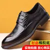 Zapatos de Hombre para Bodas, Padrinos, Zapatos de Traje, Piel de Vacuno de Primera Capa para Hombre, Patrón de Cocodrilo, Transpirables, Formales, de Negocios, Puntiagudos, de Piel para Hombre