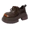 Zapatos pequeños de cuero con cordones desgastados de punta cuadrada y suela gruesa para mujer 2026 nuevos elegantes estilo académico tacón grueso zapatos de vestir