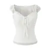 Camiseta Corta Sexy de Manga Corta Ligeramente Transparente con Escote Cuadrado para Mujer 2026 Nuevo Estilo Top Ajustado Sexy con Encaje en la Espalda y Cutout