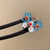 Sonho Flutuante ~ Novo Estilo Chinês Borboleta Azul Queimada Presilha de Cabelo em Forma de U para Mulheres, Acessório de Cabelo de Alta Qualidade, Presilha de Cabelo Estilo Antigo Hanfu