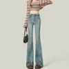 Jeans Americano Vintage de Cintura Alta Nano Cinza Flare para Mulheres Tendência Novo Emagrecedor Bootcut Comprimento Total