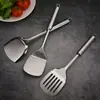 Fabricantes utensílios de cozinha de aço inoxidável conjunto de 11 peças espátula pá para refogar colher de sopa pá para fritar tubo redondo pó derramado bife doméstico