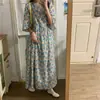 Vestido Floral de Manga Larga Estilo Perezoso Coreano para Mujer Verano Fresco Holgado Estilo Resort Falda Midi
