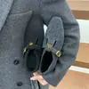 Zapatos de Algodón Grises de Boca Profunda con Aumento Oculto de Altura, Zapatos Negros Retro Slip-On de una Sola Pieza, Zapatos Mary Jane con Forro de Felpa para Otoño e Invierno