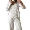 2026 Nuevo Estilo Tejido Estampado Canalé Ropa de Casa Cárdigan Holgado Manga Larga Pantalones Largos Conjunto de Dos Piezas Estilo Europeo y Americano Pijama para Mujer