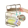 Estante de almacenamiento para rollo de papel de trapo desechable, organizador de film transparente, apilable y en capas para gabinetes de cocina y alacenas profundas