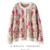 Novo Suéter de Cashmere Outono e Inverno, Estilo Preguiçoso, Caimento Solto, Efeito Emagrecedor, Flores Bordadas em Toalha, Suéter de Tricô Gola Redonda para Mulheres