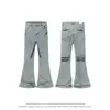 Directo del fabricante: Jeans de mezclilla vintage lavados estilo americano, unisex, corte holgado, pierna recta, ligeramente acampanados, pierna ancha, pantalones de largo hasta el suelo