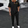 Traje Casual de Dos Piezas para Hombre 2025 Amazon Transfronterizo Nuevo Waffle Solapa Bloque de Color Manga Corta Pantalones