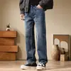 Ropa Popular para Hombre / Jeans de Trabajo Vintage para Hombre, Pantalones Rectos de Retazos de Ajuste Holgado de Peso Pesado, Pantalones Largos de Marca Moderna, Corte Recto Adelgazante