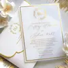 Convites de Casamento Transparente/Formato Único/Espelhado em Acrílico Estilo Europeu Feitos Sob Medida de Fronteira, Cartões de Convite de Alto Padrão