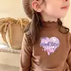 Camiseta Interior de Doble Cara De Rong para Niñas Temporada Otoño e Invierno Cuello Semi Alto Manga Larga Camiseta Infantil Cálida con Borde de Oreja de Madera Cepillada