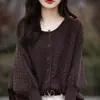 Cardigã de tricô para mulheres, gola redonda, curto, suéter de caimento solto, versátil e moderno para o outono, cor sólida, mangas morcego, estiloso, sobretudo plus size
