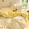 Juego de ropa de cama minimalista a rayas, suave, dos tonos, algodón lavado, cuatro piezas, funda de edredón, sábana, juego de tres piezas para dormitorio de estudiante