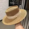 Sombrero de Paja Hueco Estilo Old Money para Mujer, Sombrero de Playa de Verano, Vacaciones en la Playa, Estilo Británico, Elegante, Sombrero de Copa Plana que Adelgaza el Rostro