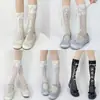 Calcetines mujer calcetines de encaje calcetines JK con lazo calcetines de canalé hasta la pantorrilla calcetines de malla con cordones estilo ballet calcetines lolita