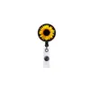 Venda Quente Girassol Flor de Girassol Cordão para Celular Retrátil Fivela de Puxar Fácil Flor Puxador Fácil Porta-Crachá de PVC
